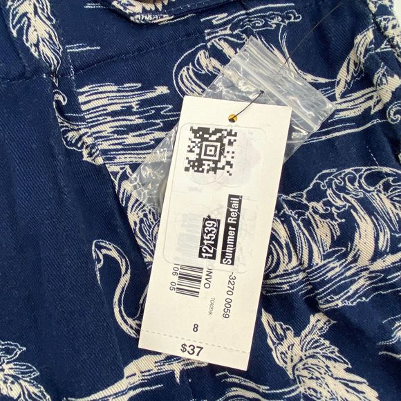 A.n.a Shorts 8 Knit Paperbag Blue Beach Tropical Palm Tree Lightweight Hawaii - Picture 5 of 6